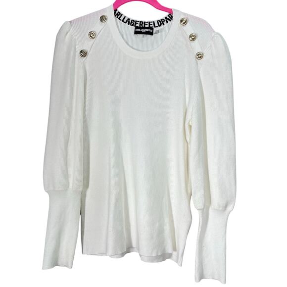 Karl Lagerfeld Knit Long Sleeve Sweater Jumper with Gold Button Detail White XL - Picture 1 of 7
